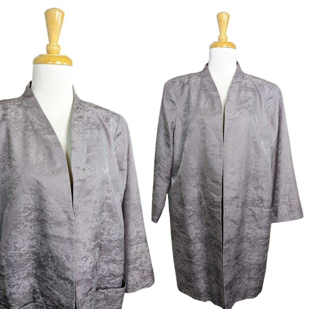 Eileen Fisher Blazer Jacket Womens Large Marble Satin Jacquard Open Front Silk